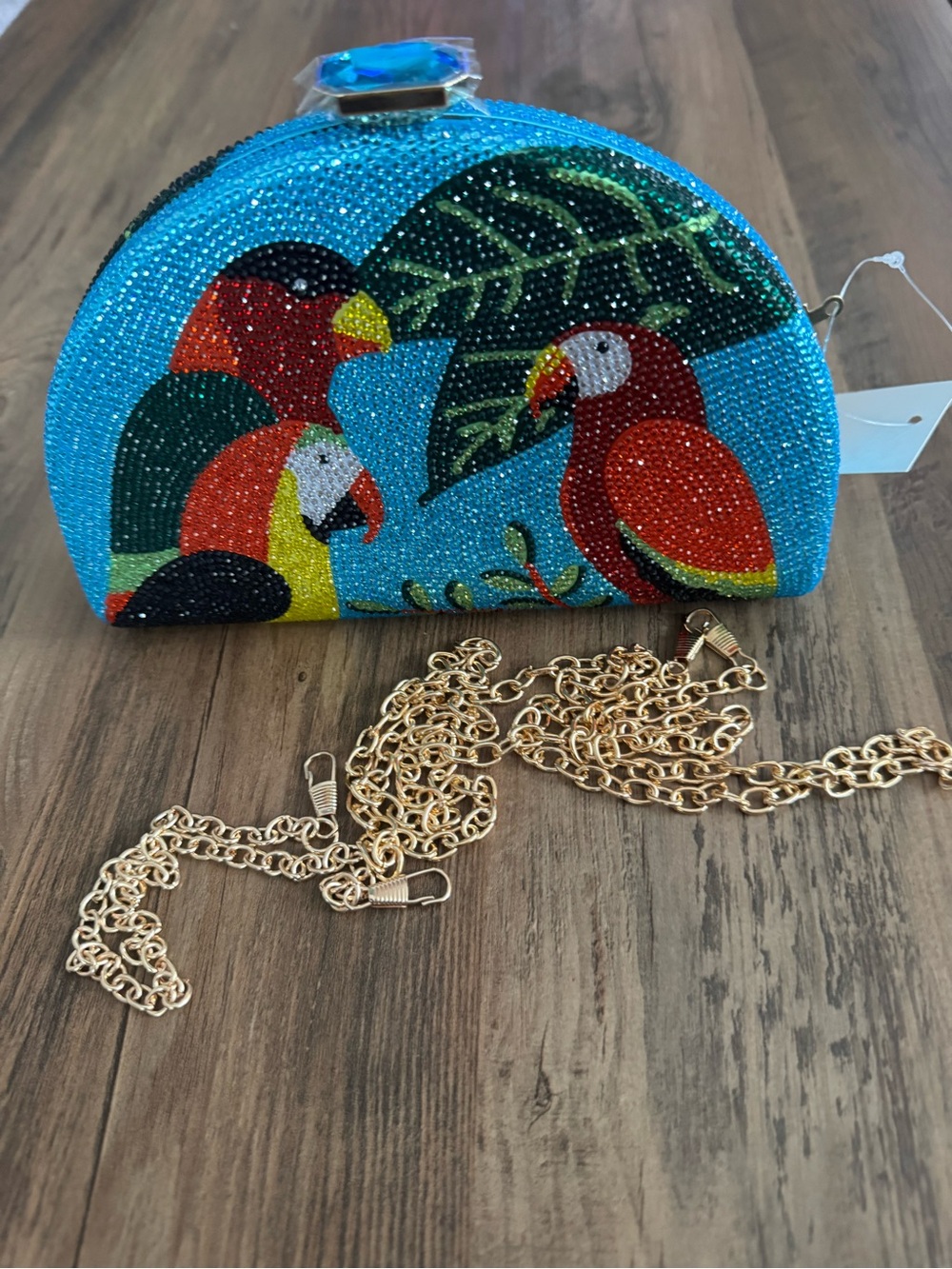 Crystal Parrot Embellished Dome Clutch - Blue